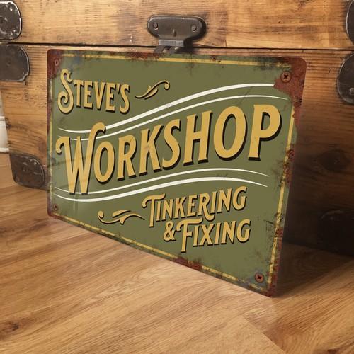 

Personalised Workshop Sign Plaque Vintage Garage Shed Retro Shabby 20x30cm（7.8x11.8inch）