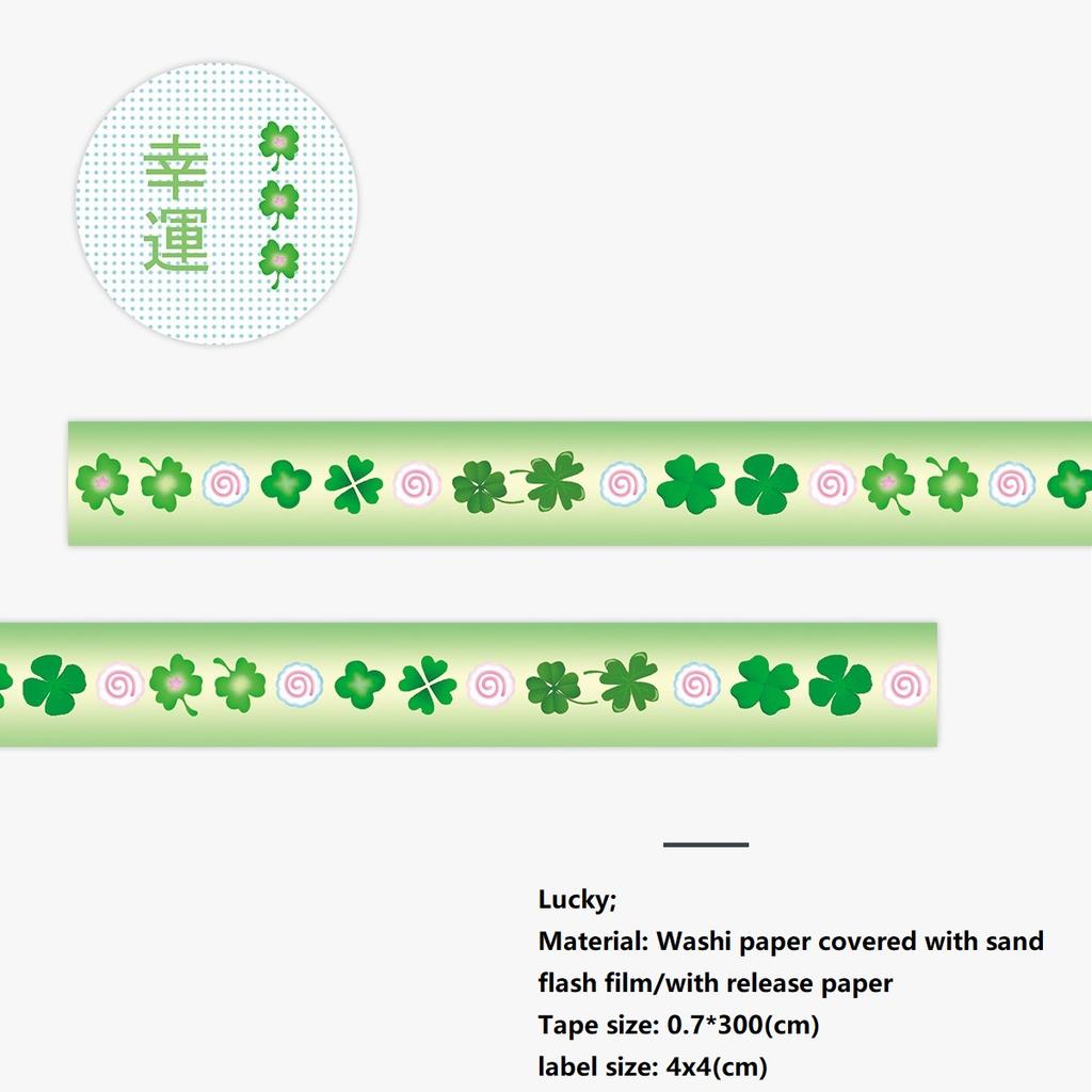 Washi Tape with Sand-Coated Shimmer Film Cute Tomato Deco Washi Tape Kawaii Four-leaf Clover Masking Tape with Release Paper