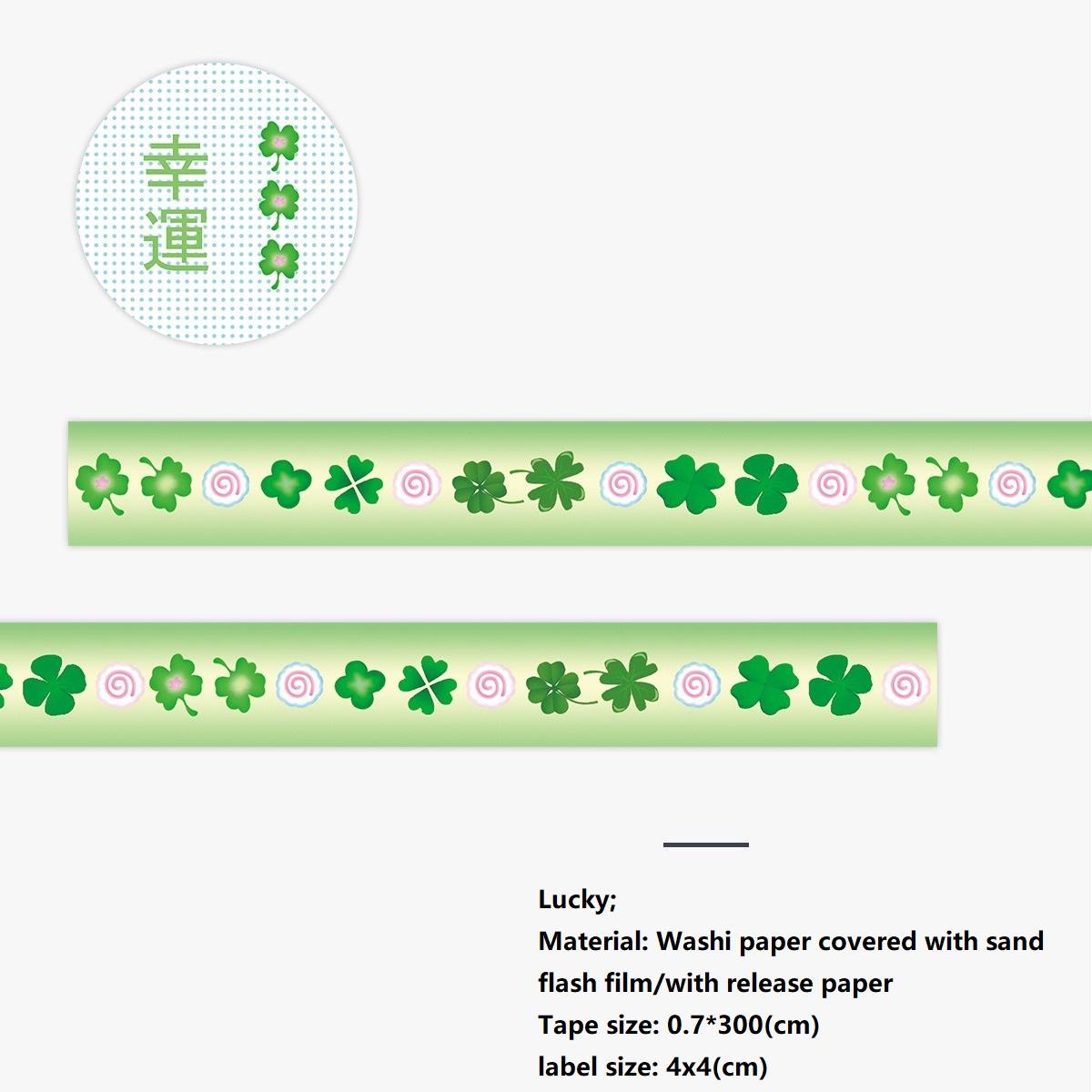 Washi Tape with Sand-Coated Shimmer Film Cute Tomato Deco Washi Tape Kawaii Four-leaf Clover Masking Tape with Release Paper