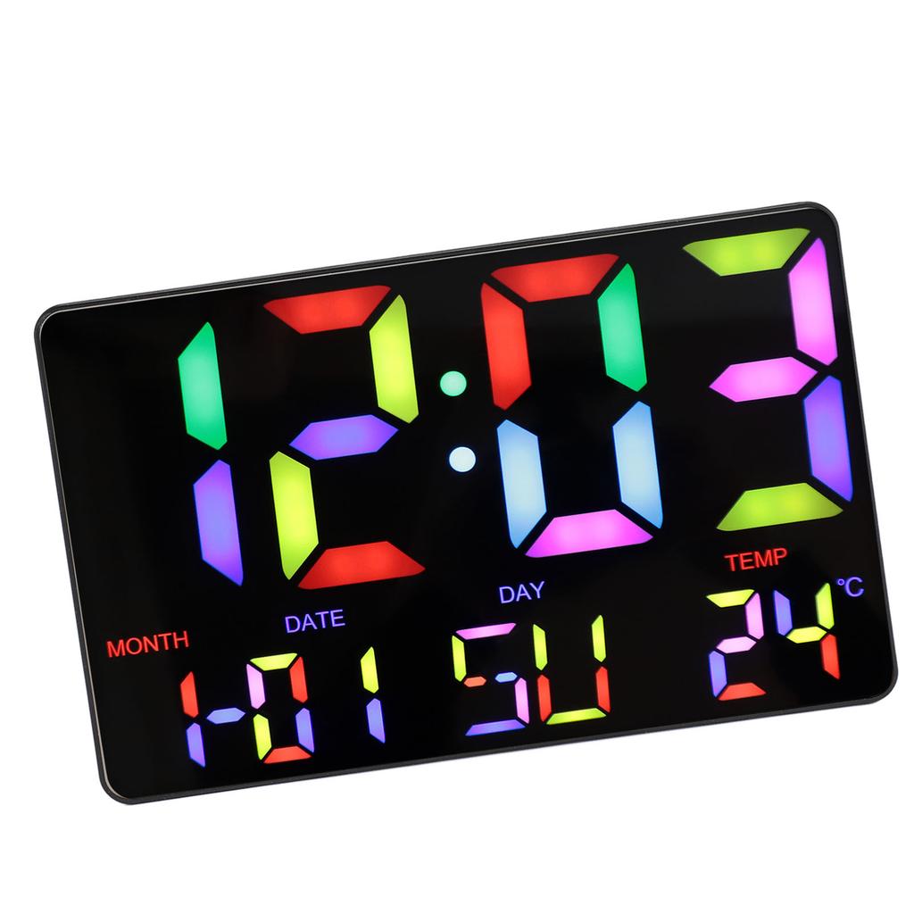Large Digital Clock Color Screen USB Powered Dimmable LED Calendar Alarm Clock with Remote Control