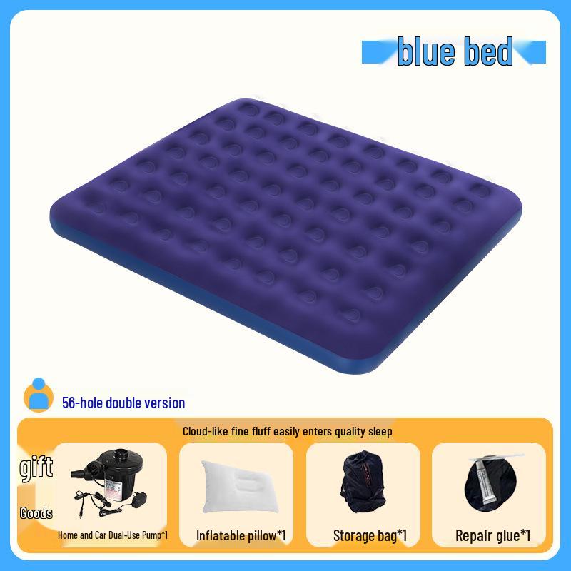 Portable Thickened Inflatable Mattress for Outdoor and Household Use, Single or Double, with Flocking Design