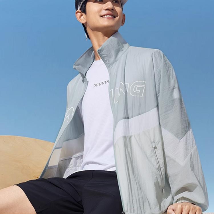 Li-Ning Sports Lifestyle Series 40+ Color Block Logo Letter Print Loose Casual Sun Protection Clothing Unisex Outerwear Micro-Crystal-Gray AJDT501-2