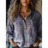 Women's Spring and Summer New Retro Printing Long-sleeved Casual Shirt Imitation Cotton and Linen Shirt
