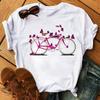 Spring Summer Ladies Floral Bicycle Pattern Fashion Cartoon Print White Letter T-shirt Woman Clothes T Shirt Tops Tee Graphic