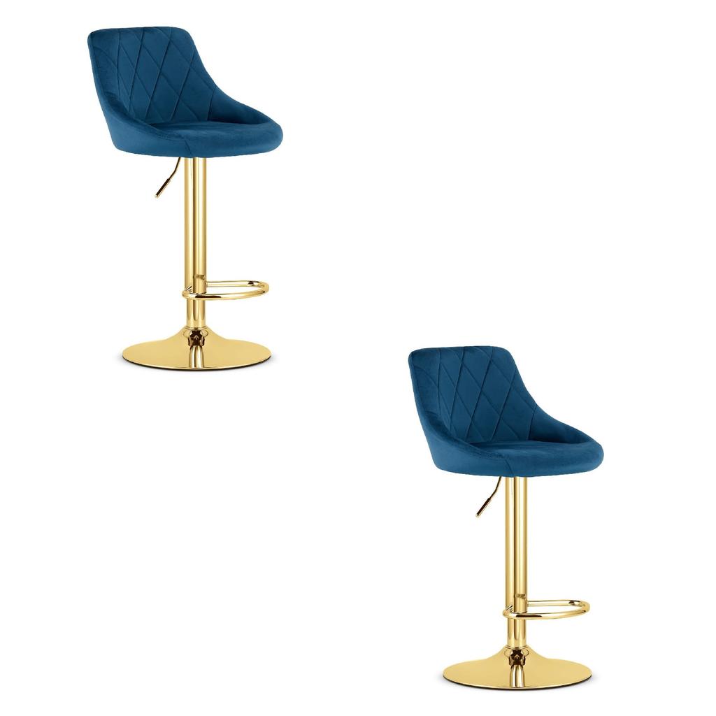 KAST stool - navy blue velvet / gold base x 2