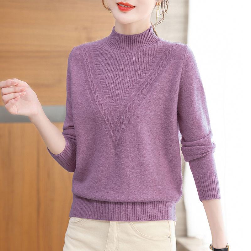 Gerippter Langarm-Hollow-Knit-Pullover für Damen, Lässiger Mock-Neck-Pullover für Herbst & Winter