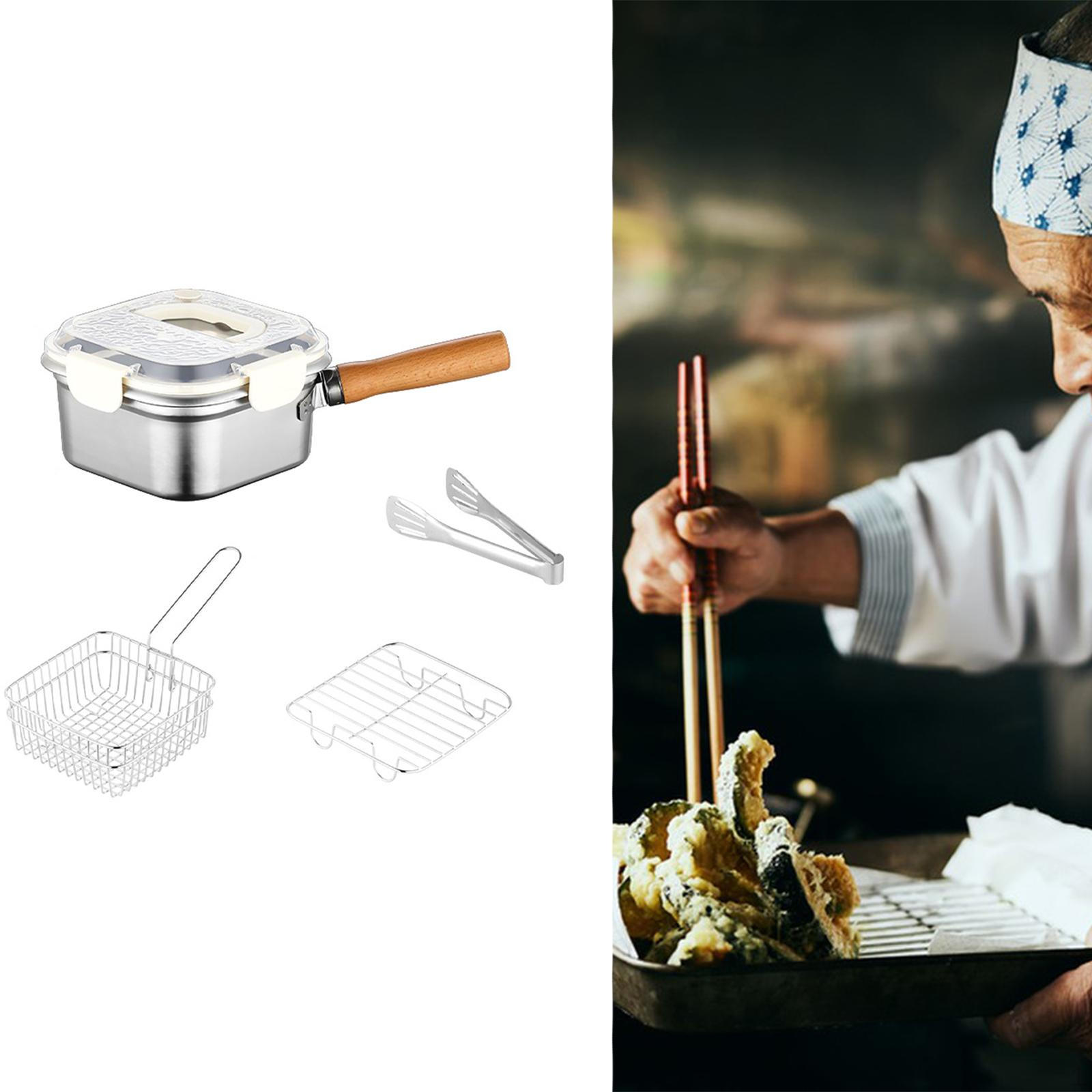 

Compact Deep Fryer Pot with Frying Basket for Cooking Fish And Vegetables White Lid