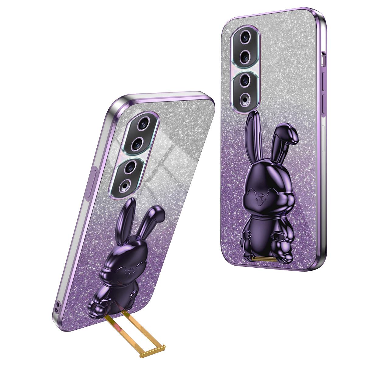 

For Honor 90 Pro Case Cute Rabbit Shockproof Kickstand Phone Cover Purple