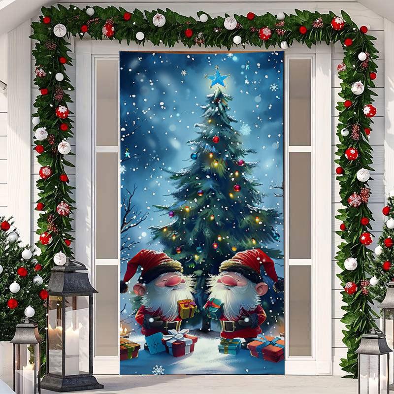 

1 шт. Баннер-накидка на дверь «Счастливого Рождества» из полиэстера с рисунком снеговика и елки для рождественского сочельника, новогодней праздничной вечеринки, декора для входной двери, дома, стены 90*180cm