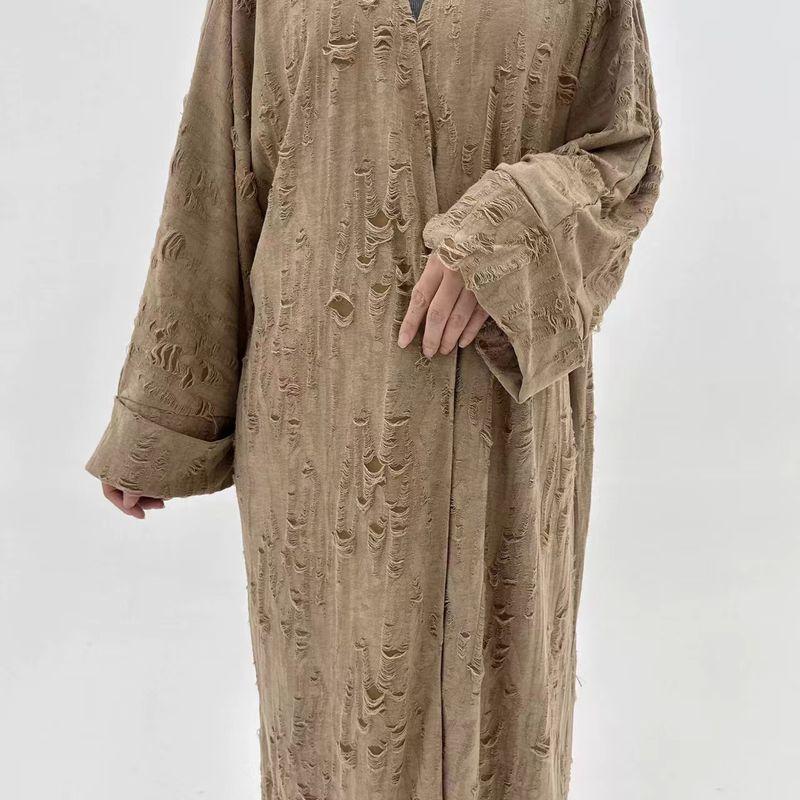 

Новое поступление Ближний Восток Турция Рваный Крутой Кардиган Халат Платье На шнуровке Рваное Платье с дырками Khaki L