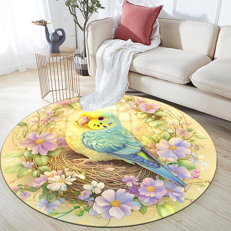 

Flower Budgerigar,Round Area Rug,Carpet Rug for Living Room Bedroom Sofa Playroom Decor,Non-slip Floor Mat 80cmx80cm