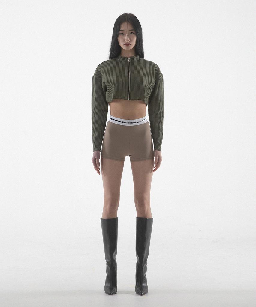 Paensyo Crop Knit Zip Up - Khaki