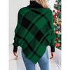 Autumn/Winter Women's Hooded Sweatshirt Casual Colour-Blocked Checked Turtleneck Long-Sleeved Cape Knit Jumper Christmas Ladies' Knitted Top