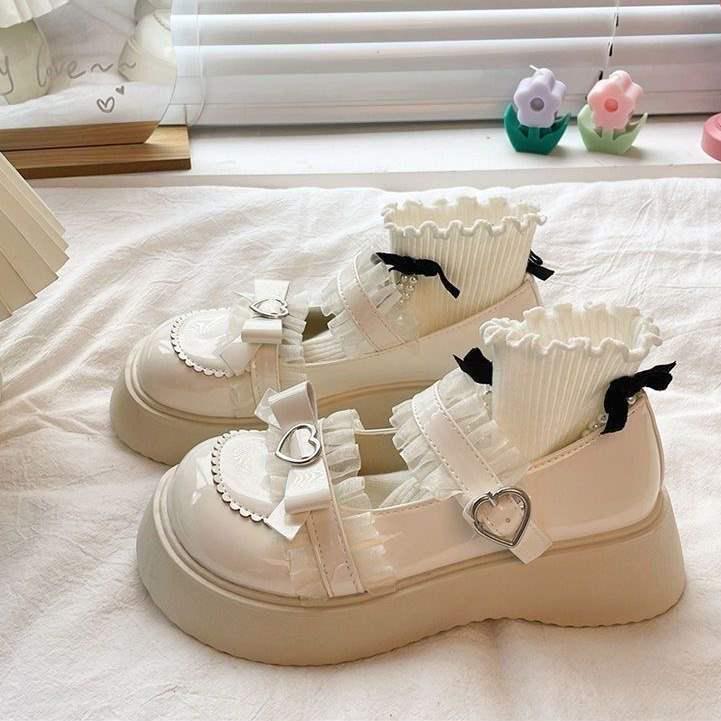 Originale japanische Lolita Mary Jane Schuhe - Damen Leder Schuhe mit dicker Sohle