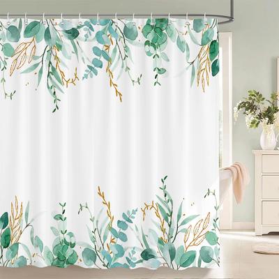 Badezimmer Blumen Duschvorhang Aquarell Pflanze Florale Kunst Polyester Stoff Duschvorhang 180 * 180CM mit 12 Haken