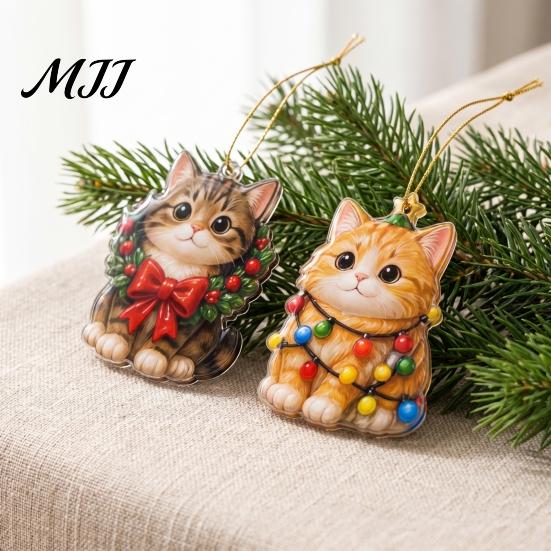 Seasonal Home Decor Christmas Cat Dog Advent Calendar, 24Pcs Acrylic 2D Ornament Set Pet Lover Keepsake with Cute Kitten/Dog/Lion Designs, Holiday