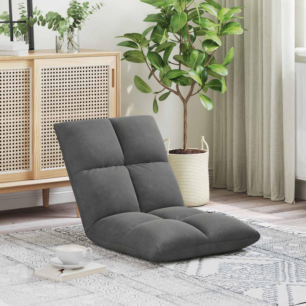Adjustable Floor Chair Dark Grey Velvet