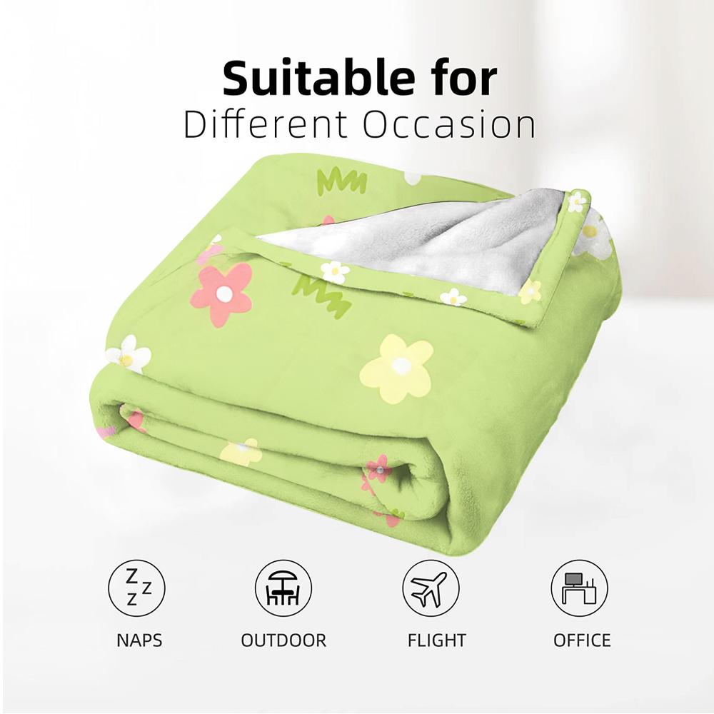 Grass Tiny Floral Anime Cartoon Flannel Blanket Soft Warm Throw for Bedroom Sofa Car Kids Holiday Gift
