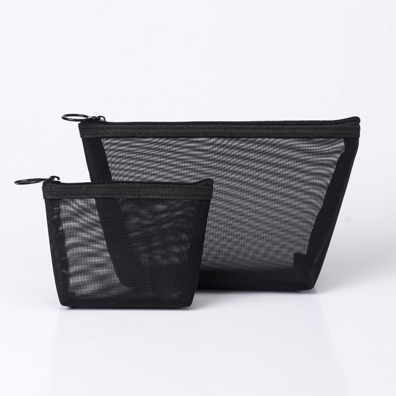 Thick Black Nylon Mesh Makeup Bag: Portable Women's Skincare and Lipstick Organizer