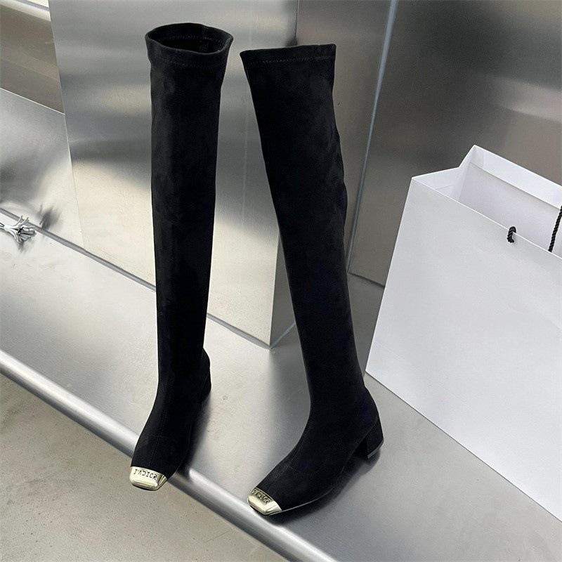 

Сапоги до колена на среднем каблуке в британском стиле, женская обувь, осень-зима 2024 года, новые замшевые универсальные длинные тонкие сапоги 40