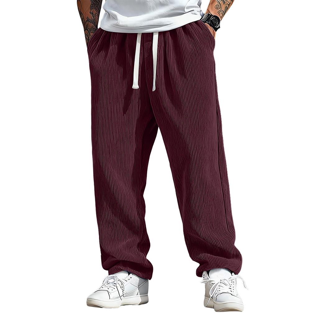 Men's Loose Casual Trousers, Elastic Waist Drawstring, Lightweight With Pockets, Comfortable And Breathable Corduroy Trousers