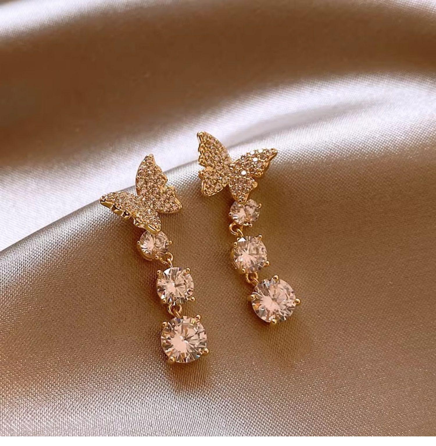 Elegant 2024 Micro-Paved Zirconia Flower & Butterfly Stud Earrings for Women