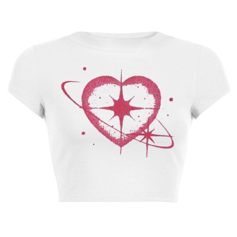 

Y2K Европейская и Американская летняя женская повседневная футболка с круглым вырезом и принтом в виде укороченного топа облегающего кроя M