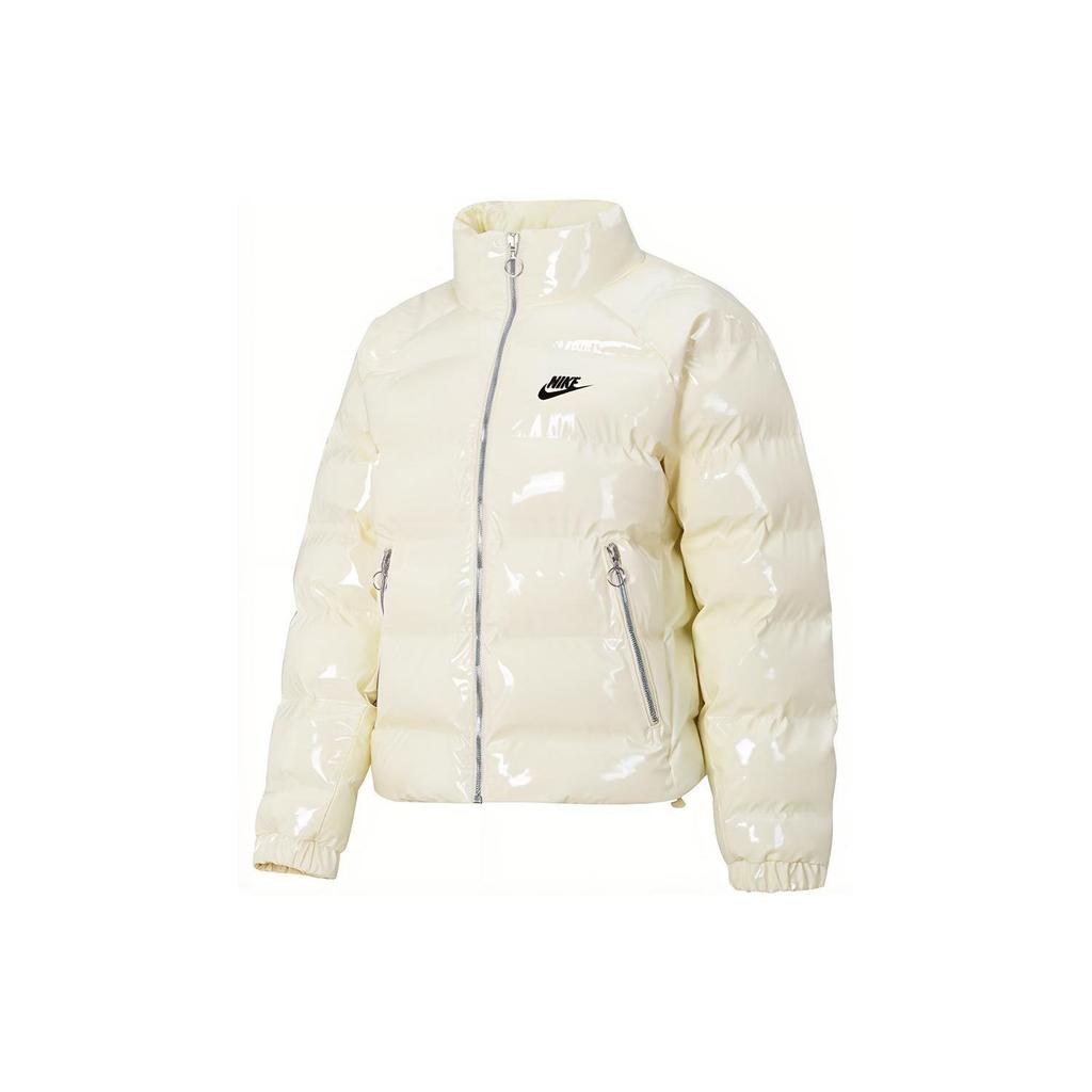 Nike Glossy Cotton Jacket With Stand Collar And Logo Women Jackets White FQ3575-113
