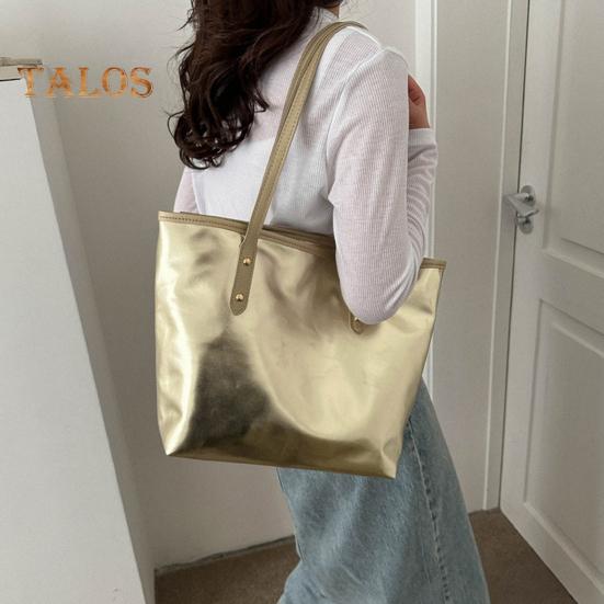 Damväska Fauxläder Enfärgad Axelväska Glansig Casual Armhåla Handväska för Telefon Nycklar Kort Arbete Resor Fest