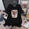 Women's Plus Size Loose Mid-Length Belly Covering Short-Sleeved Round Neck T-Shirt (Sizes 200/300/350 jin)