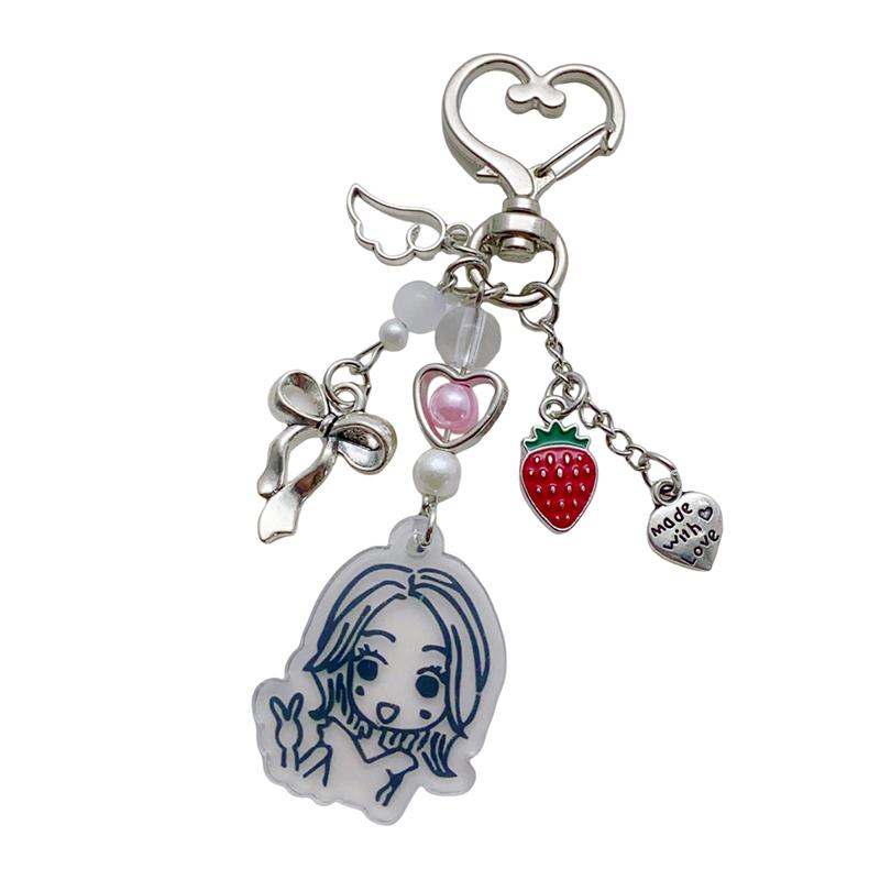 Y2K Nana Hachi Nøkkelringer Tegneserie Jordbær Bass Perlebesatt Nøkkelring Jentete Nøkkelring Veskeanheng Kamera Charms Jentegaver