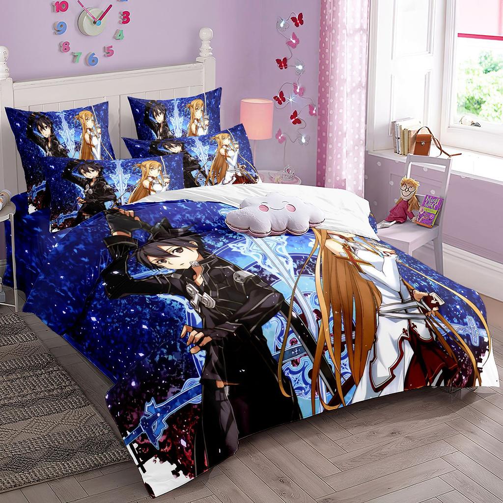 Cartoon Sword Art Online Bedding Sets,Japanese Anime Art Online Duvet Cover Pillowcase For Teenagers And Children Bedroom Decora