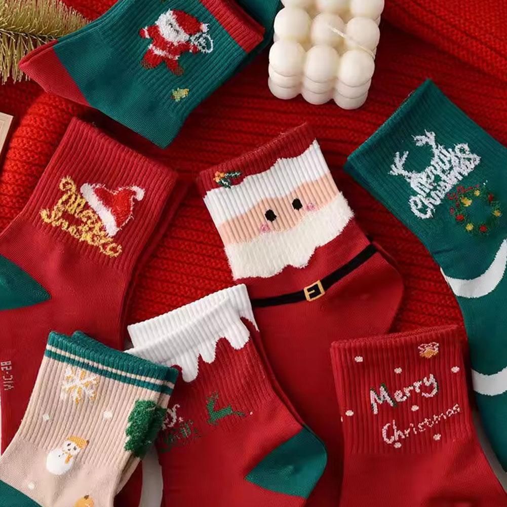 5Pairs Comfortable Cotton Christmas Sock Ornament Christmas Party Children Adult Gift Santa Reindeer Pattern Xmas New Year Decor