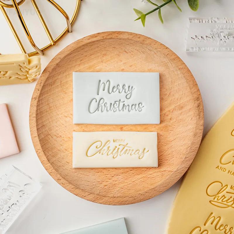 Christmas Fondant Biscuit Mould Xmas English Letter Embossing Stamp Dessert Cake Decoration Acrylic Pastry Cookie Cutter Tools