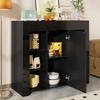 Modern Black Sideboard with High-Gloss Front – Storage with Glass Shelves and Cabinet Door for Living Room, Dining Room or Kitchen – 95x35x83 Cm
