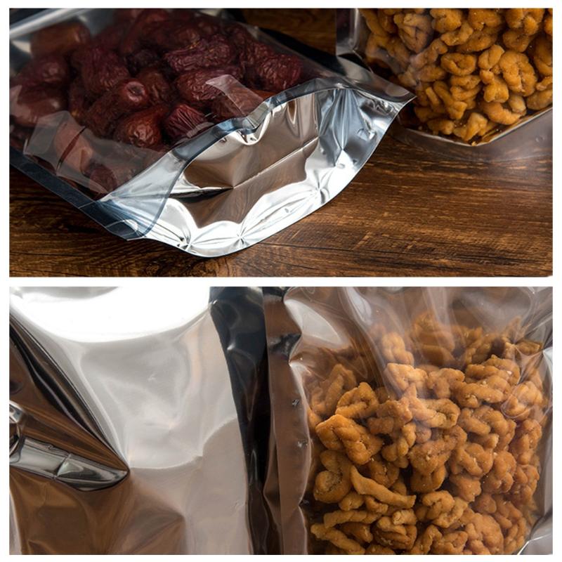 100Pcs Wholesale Clear Front Transparent Stand Up Smell Proof Resealable Ziplock Aluminum Foil Packaging Mylar Food Bag