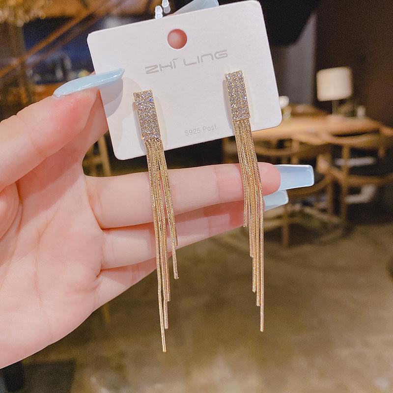 Long Tassel Rhinestone Drop Earrings For Women Shining Crystal Statement Dangle Earrings 2022 Fashion Wedding Jewelry Gift