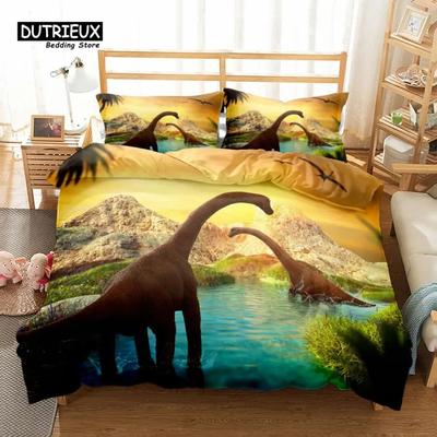 Jurassische Dinosaurier Antikes Bettbezug-Set, Bettwäsche-Set, Weicher Bequemer Atmungsaktiver Bettbezug, Für Schlafzimmer Gästezimmer-Dekor