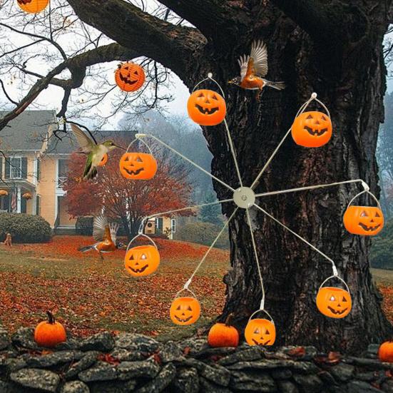 Ferris Wheel Hummingbird Feeder Squirrel Proof Spinning Bird Feeder with 8 Pumpkin Skull Buckets for Outdoor Yard Decor