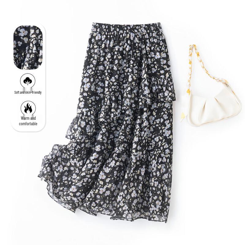 Srcr 100% Mulberry Silk Floral Cake Midi Skirt 2XL