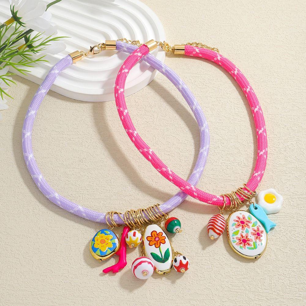 Ethnic Style Resin Flower Pendant Necklace Necklace Set Dopamine Necklace  Women