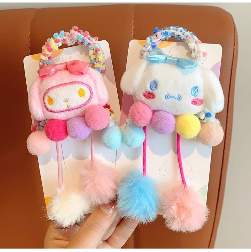 Dětská čelenka Kuromi Čelenka Příze Roztomilá Kreslená Gumička Dívka Svážejte Culík Masová hlava Sanrio Vlasový doplněk