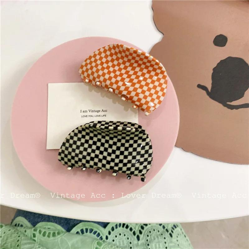 Acetate Hair Claw Medium Size Colorful Grid Plaid Stripe Hair Clip Shark Clips Girls Women Hair Accessories