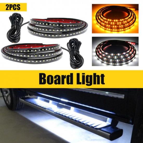 2Pcs White & Amber 70  LED Running Board Step Side Signal Light Turn Strip Bar