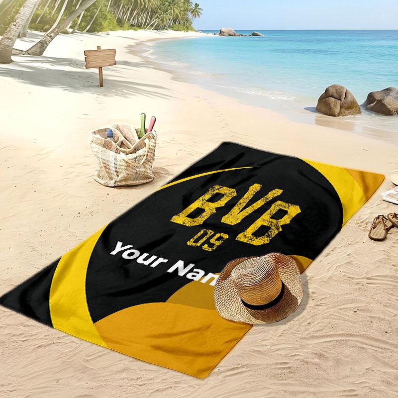 Borussia Dortmund Personalized Printed Beach Towel Soccer Logo Support Custom Name Text Absorbent Towel For Sport Travel Special Gift