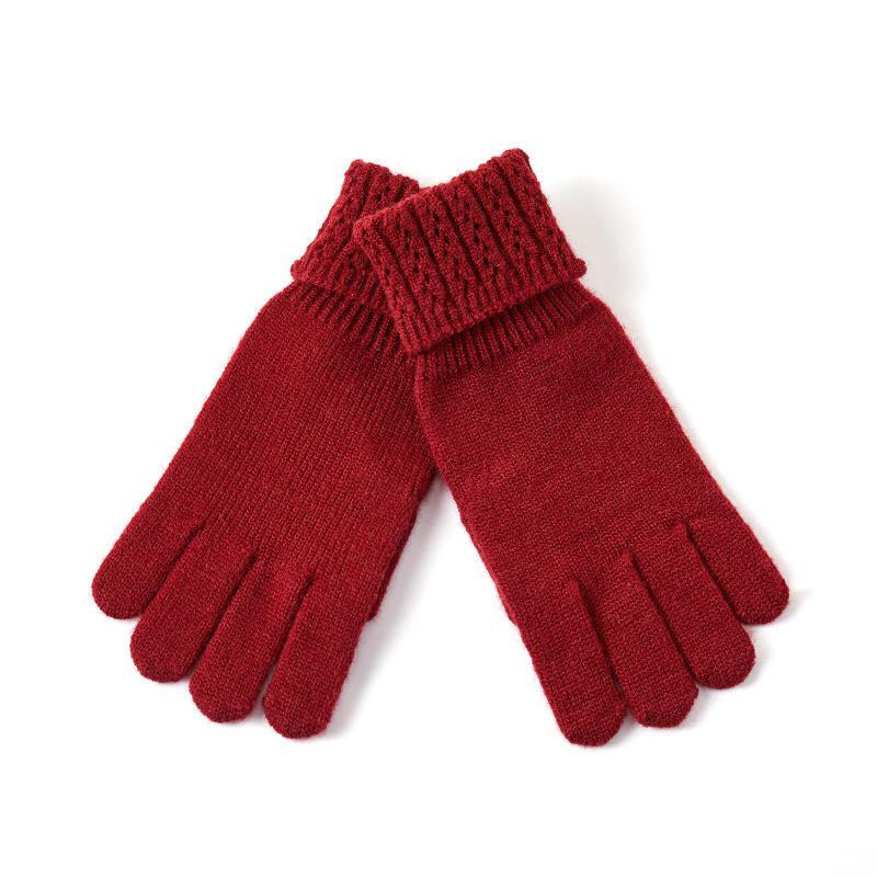 Winter Women's Warm and Velvet Dew fingered Knitted Gloves Five Finger Solid Color Wool Gloves Cold Touch Screen Gloves