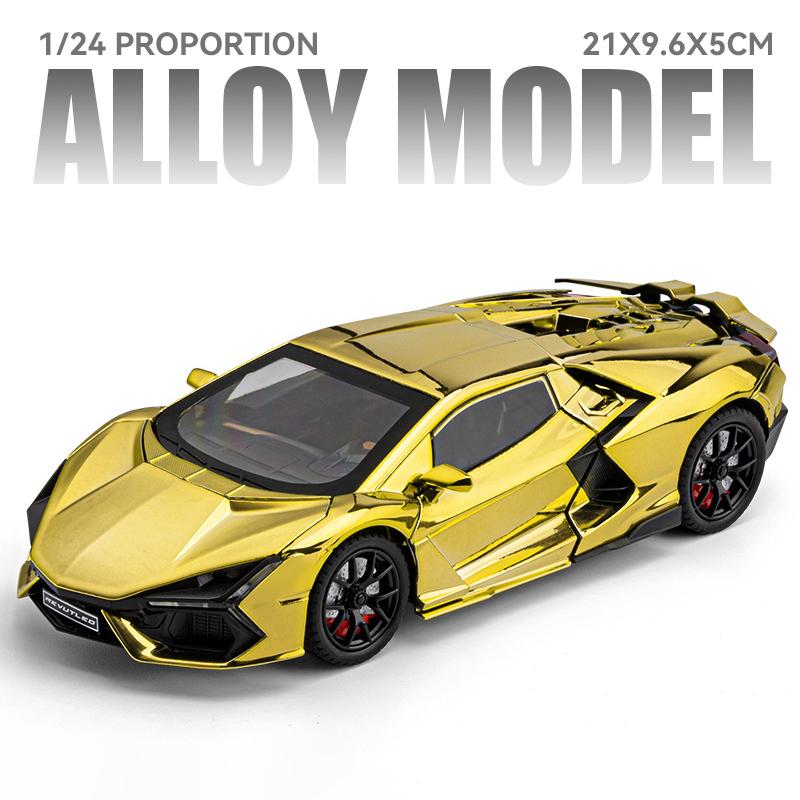 

1/24 Lamborghini Revuelto Alloy Sports Car Model Diecast Metal Racing Electroplating Vehicles Car Model Sound Light with Spray Kids Toy Gift золотистый