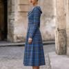 Women's Plaid Long Sleeve Round Neck Midi Dress with Back Zipper for Casual Daily Wear
