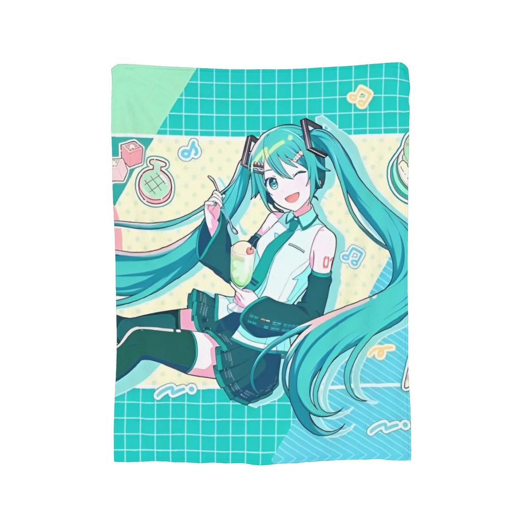 Cute Hatsunes Mikus Anime Style Plush Blanket Novelty Throw Blanket for Home 200x150cm Plush Thin Quilt,