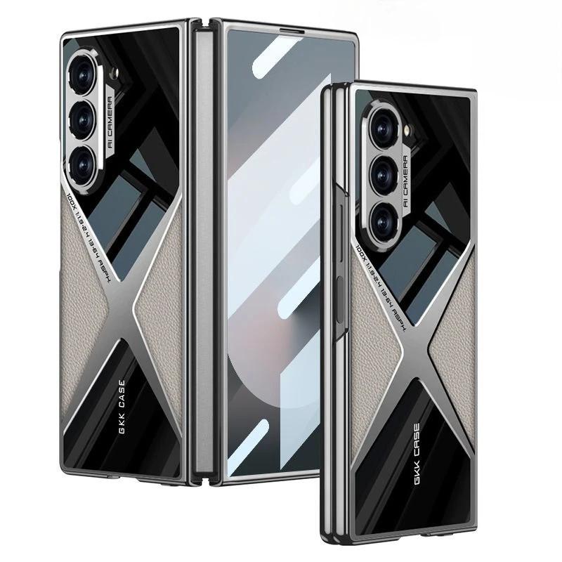 For Samsung Galaxy Z Fold 7 Case Luxury Business Leather Grain Plating360° Full Coverage Cover For Galaxy Fold7 Shockproof Funda